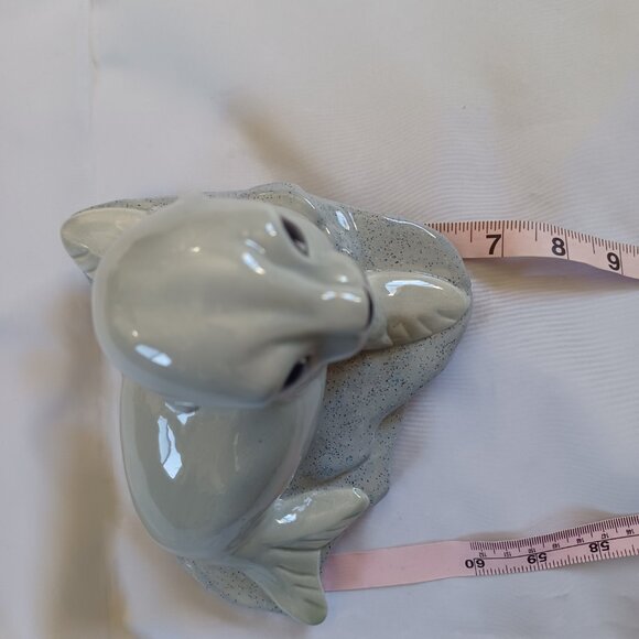 Seal Figurine Porcelain Ceramic Glazed Ocean Arctic Animals White Blue Gray - Picture 9 of 10